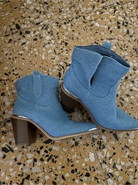 USE JUST ONCE SHEIN Denim Blue Women's Western Ankle Boots
